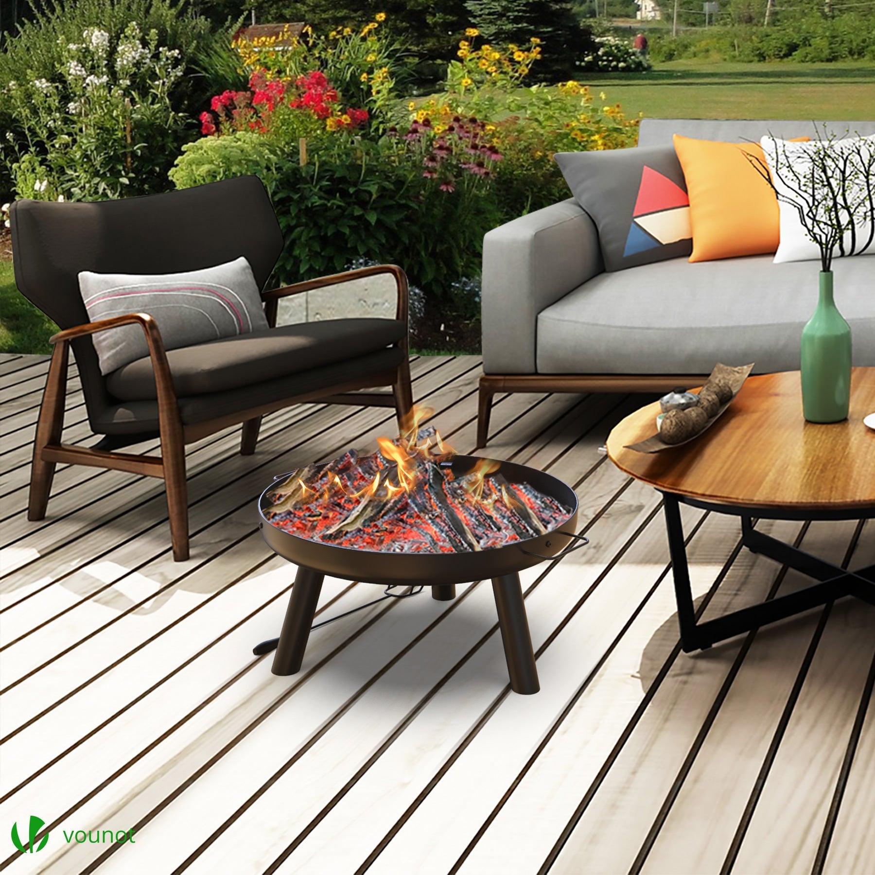 Brasero Exterieur en Metal avec Grille Tisonnier diametre 60cm noir VOUNOT® - 7