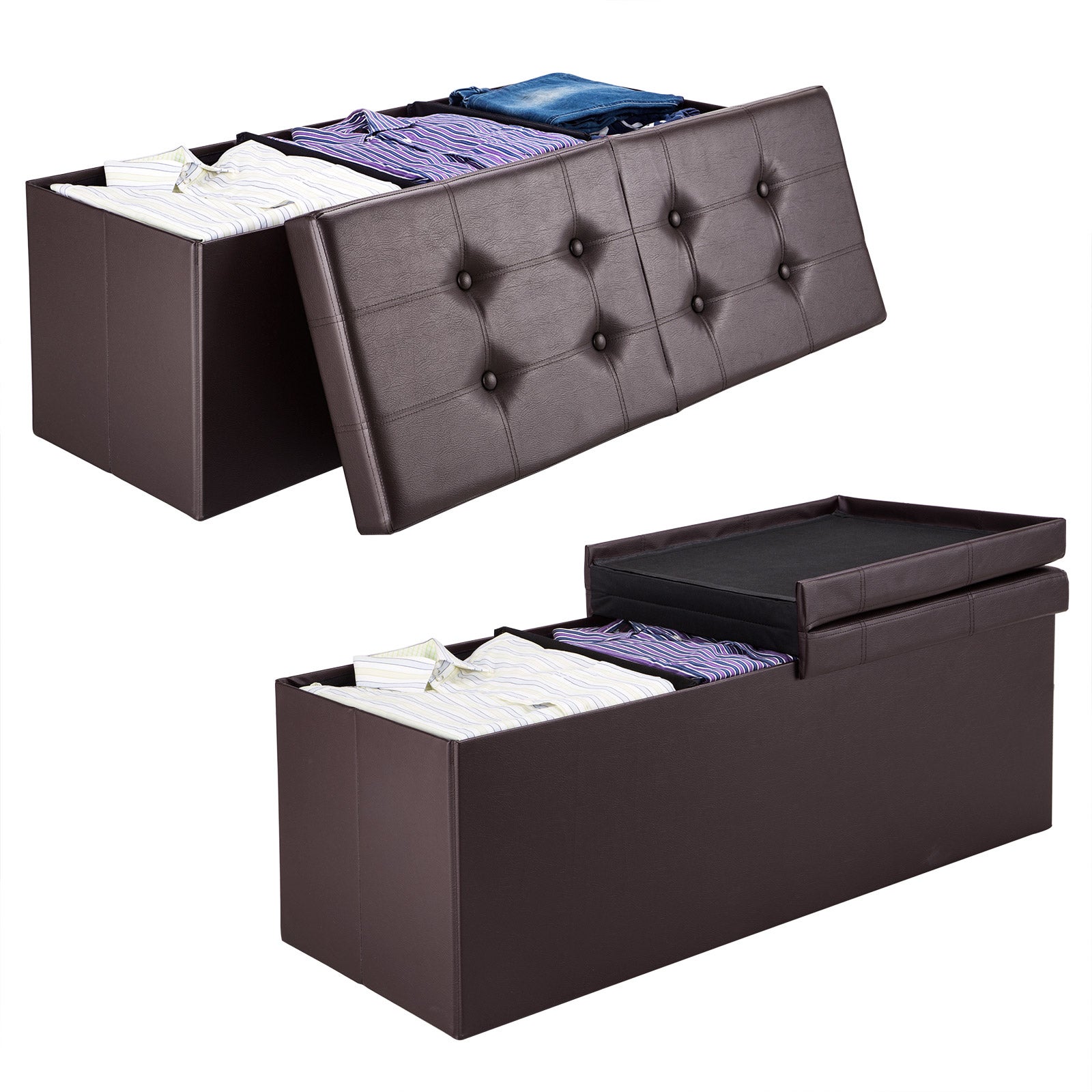 HOMCOM Grand Pouf Coffre De Rangement Design Contemporain- Banc Avec Espace De Rangement - Dim