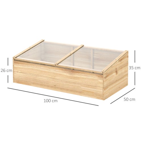 Châssis froid en bois pour serre et jardinière, 100 x 50 x 35 cm, sapin naturel, panneau de particules. - 2