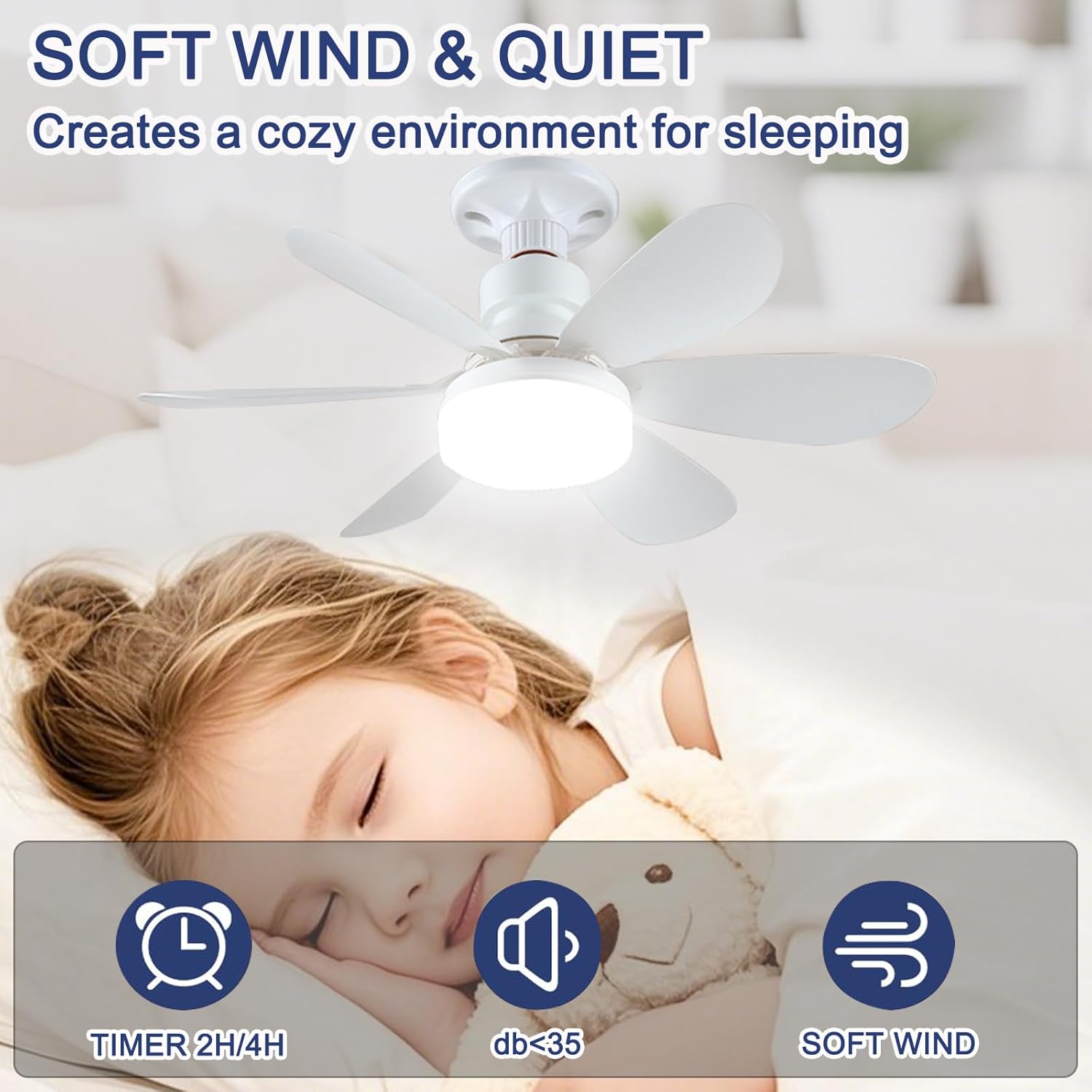 Ventilateur De Plafond Lumiere Avec Telecommande Silencieux Plafonnier Ventilateur De Plafond Port E27 Dimmable Ventilateur Lumineux,52CM,blanc - 4