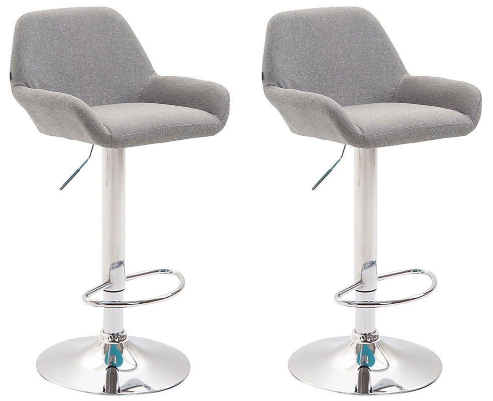 Juego de 2 taburetes de bar de metal en forma de arco con reposapiés acabado cromado asiento de tela gris 10_0004041