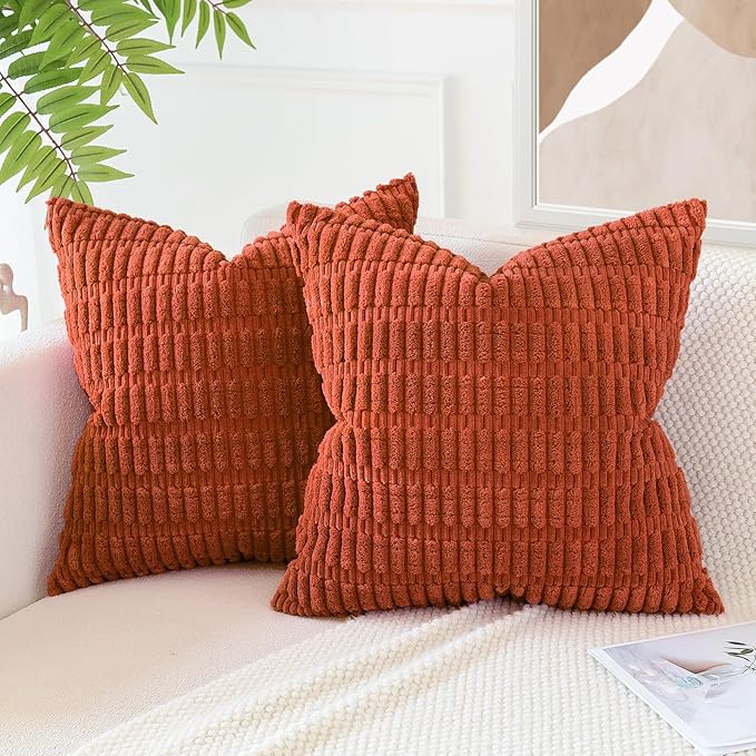 Lot de 2 Housses de Coussin Velours Côtelé Rouille, Douces et Décoratives 45x45cm pour Salon et Chambre - 3