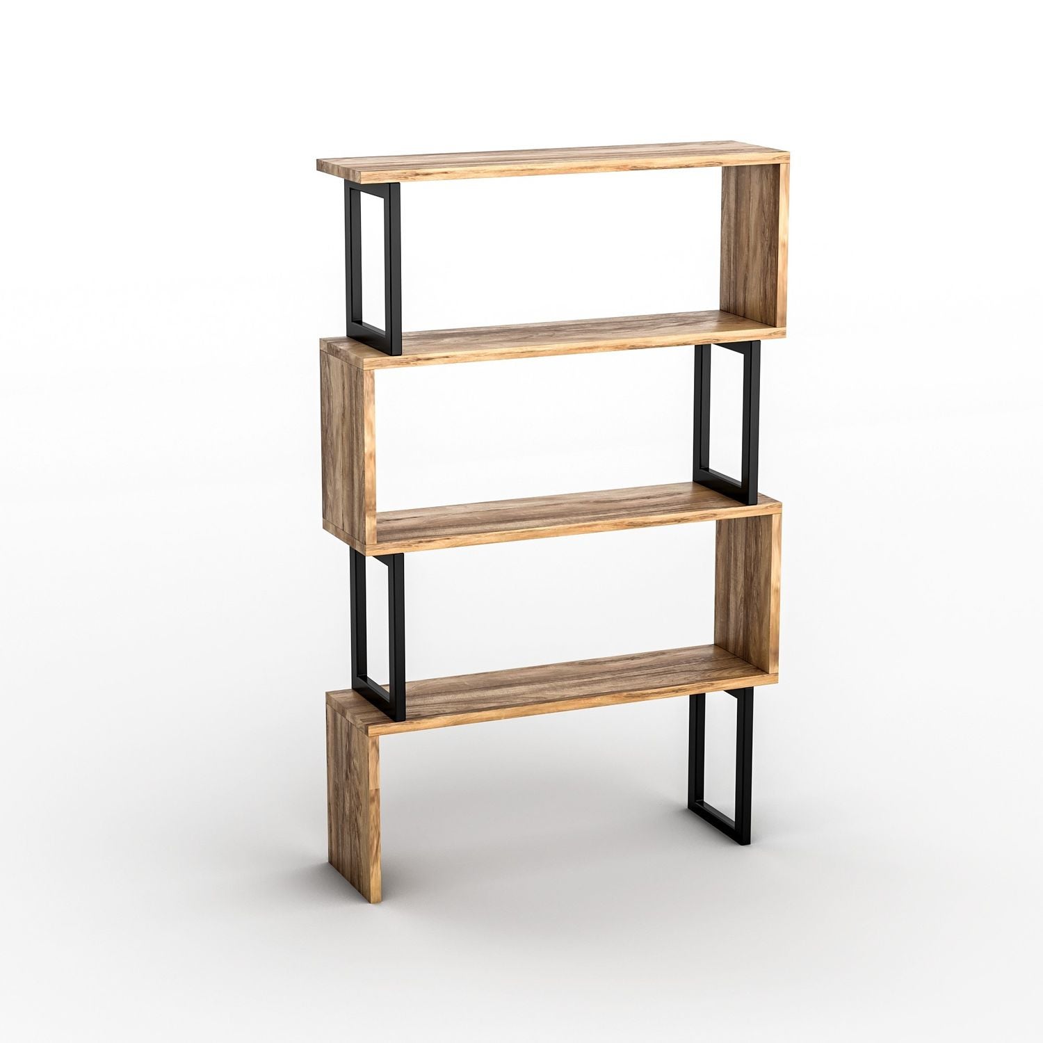 Biblioteczka metalowa z 3 półkami - Naturalny jasny i Czarny - ROVENI