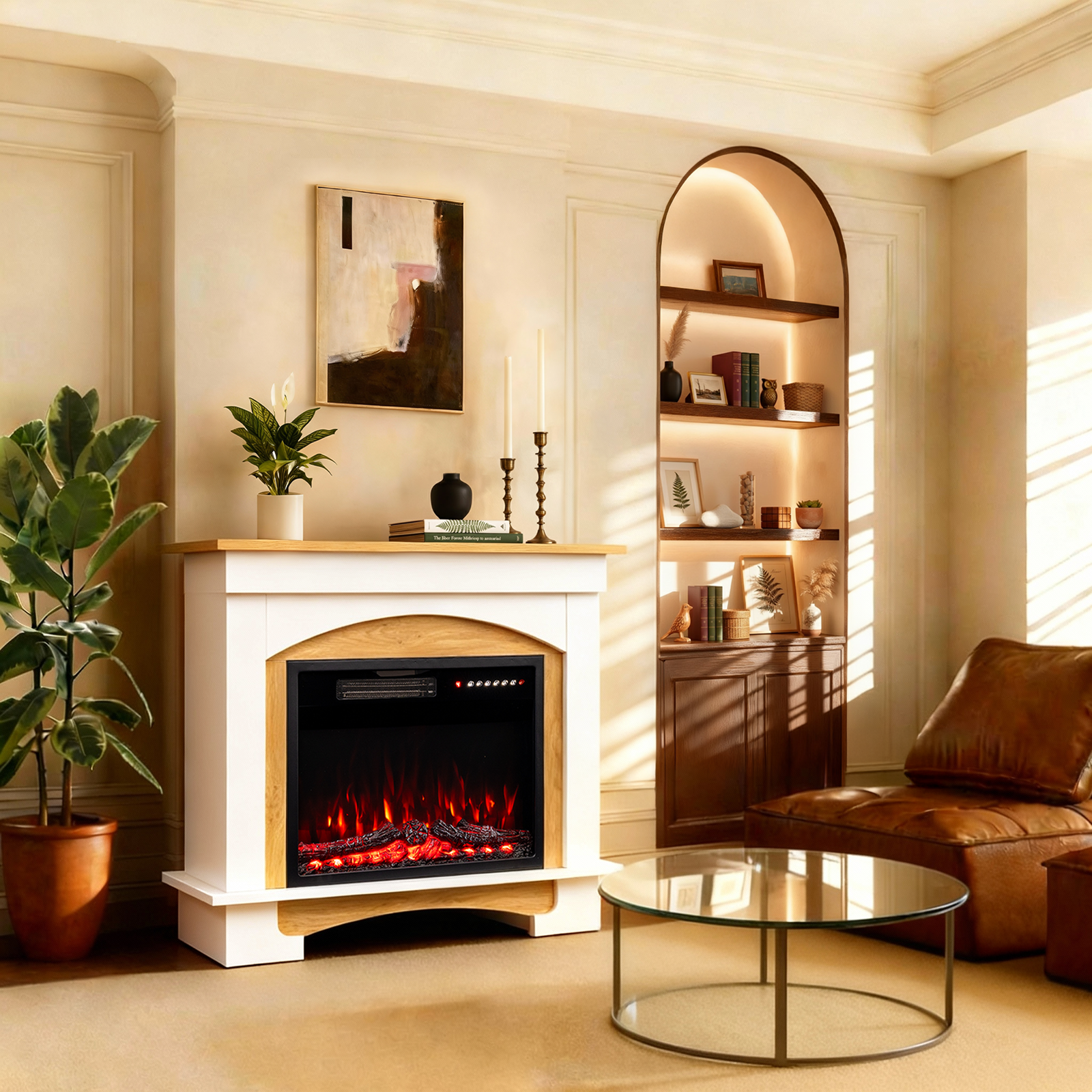 HOMAVO&nbsp;23''&nbsp;Cheminée&nbsp;Électrique, 1000/2000W, Flamme&nbsp;3D, Télécommande, Minuterie, Sécutité&nbsp;Surchauffe, Meuble Blanc inclus - 10