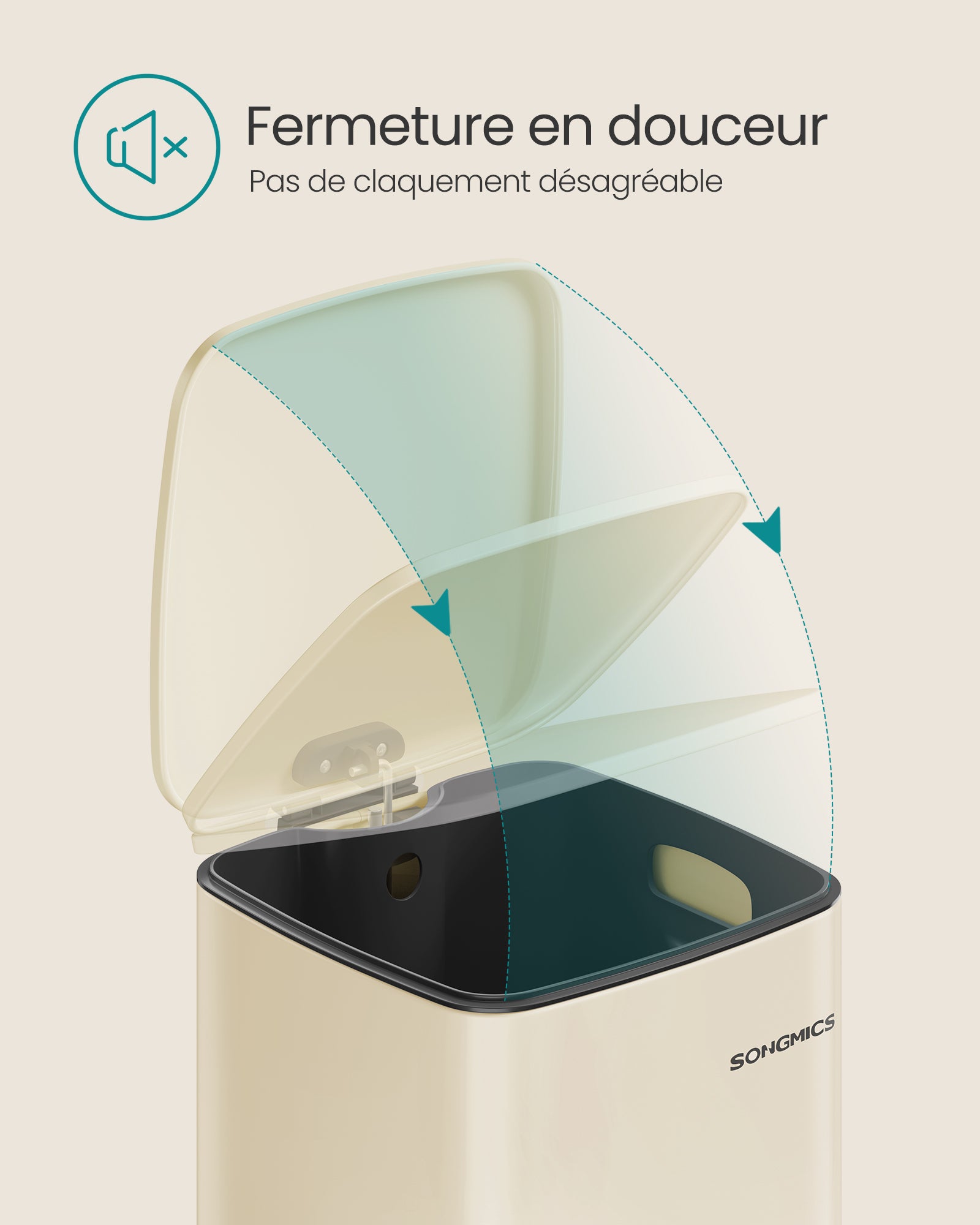 Poubelle de Cuisine, Poubelle 30 L, Poubelle à Pédale en Acier, avec Seau Intérieur, Fermeture Douce et Maintien en Ouverture, Beige Sable - 6