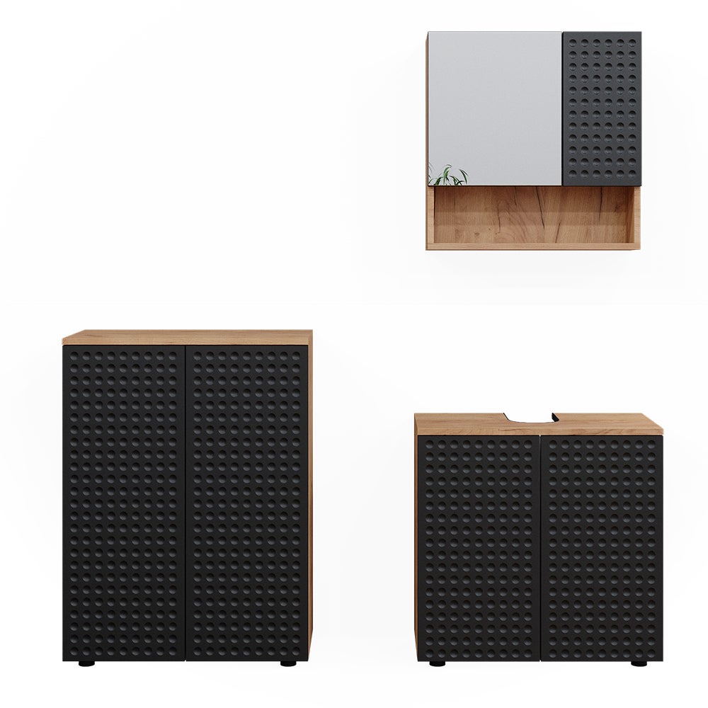 Vicco Zestaw mebli łazienkowych Irma, Kropkowany antracyt, 3 części, z podstawą 60 cm