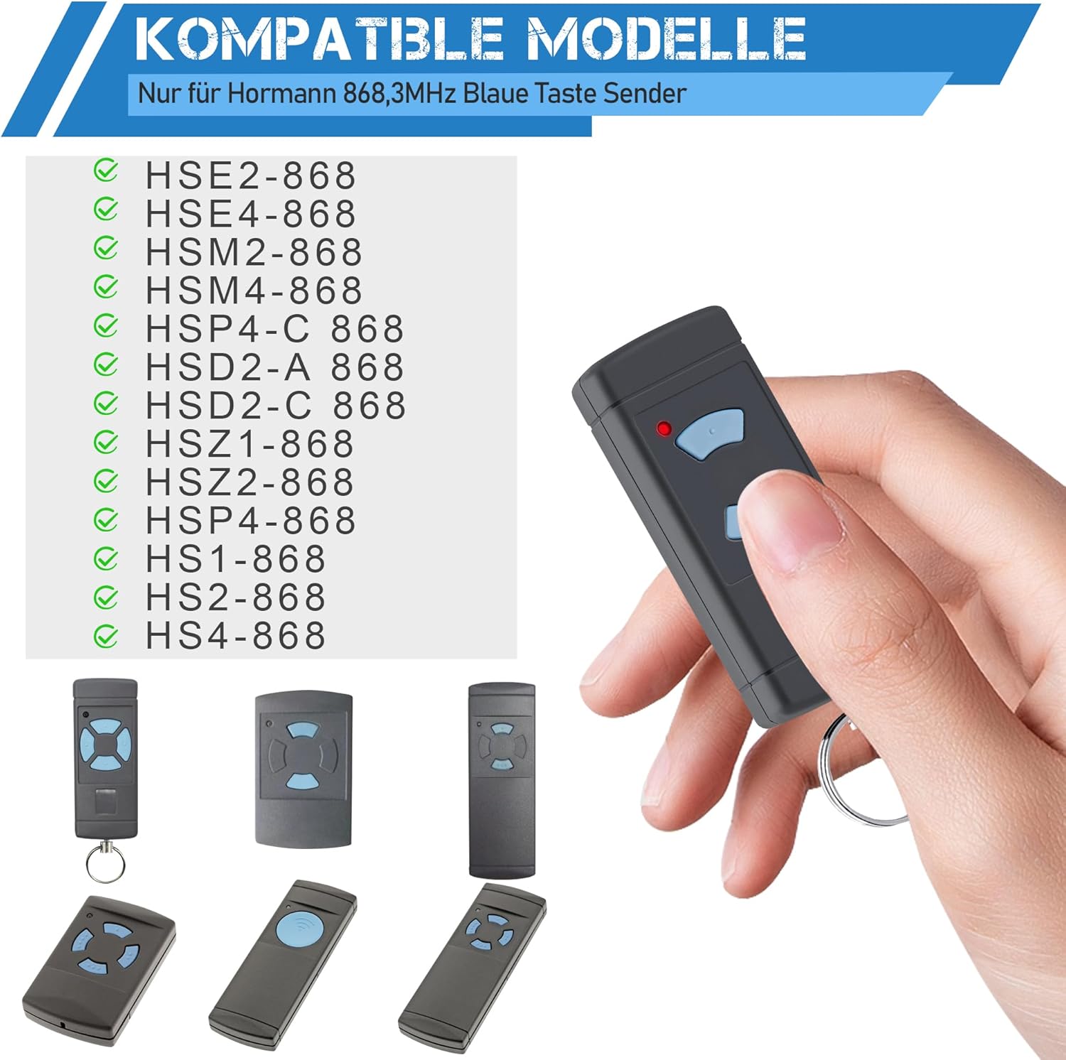1 zestaw pilotów Horman HSE2-868, HSM4-868, HS4-868, kompatybilnych z 868,3 MHz