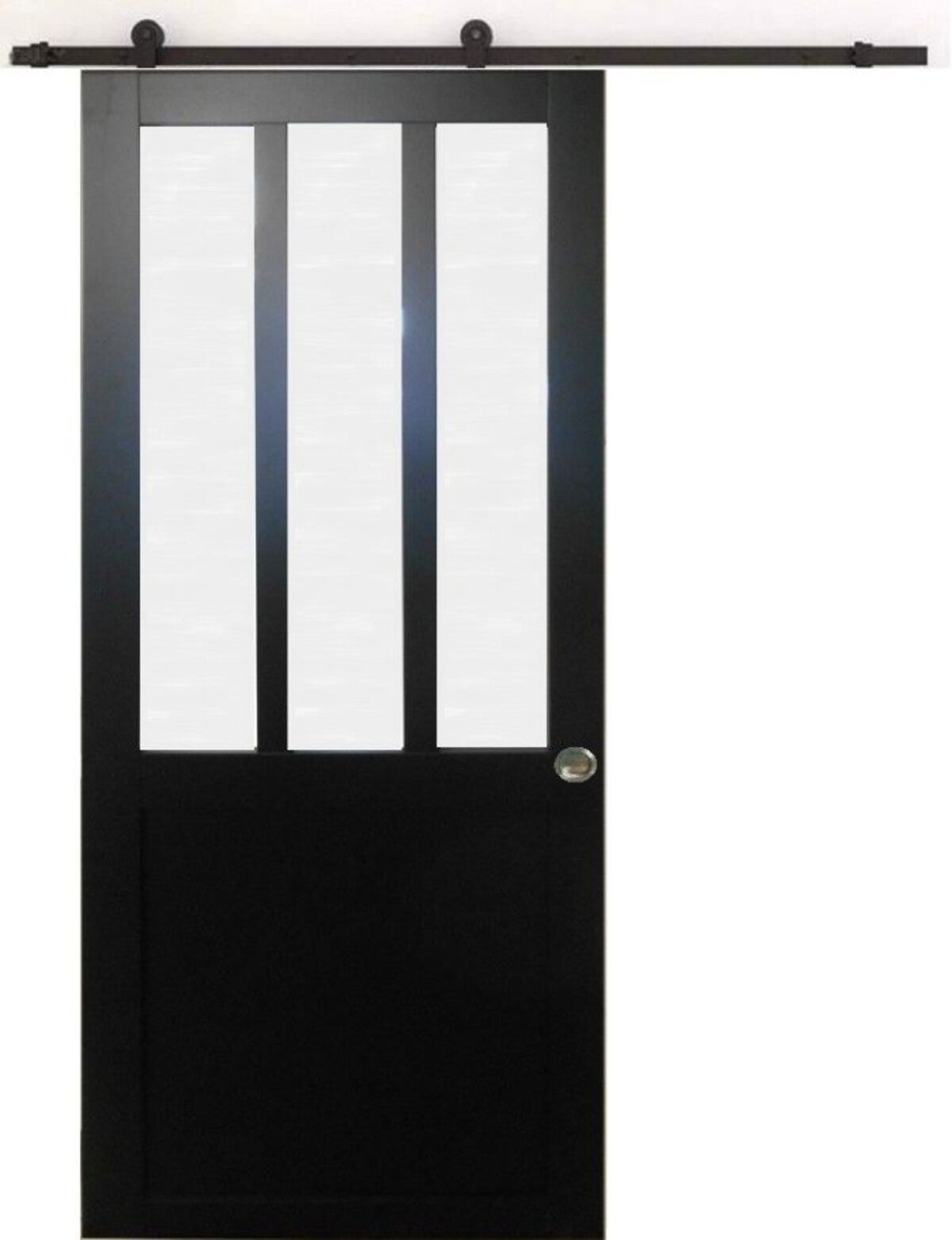 Porta Scorrevole Officina Vetro satinato nero H204 x L73 + Guida a rulli e 2 Gusci - 2
