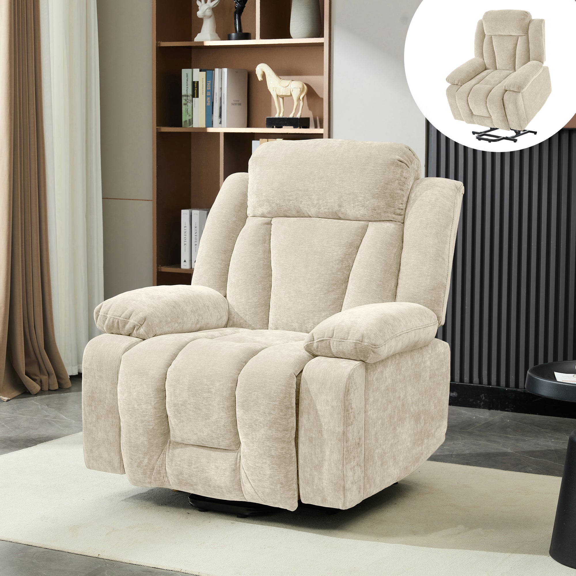Fauteuil de massage électrique inclinable avec massage 8 points et fonction chauffante - 95 x 94 x 107 cm - Prise USB - Tissu en chenille - Beige - 4