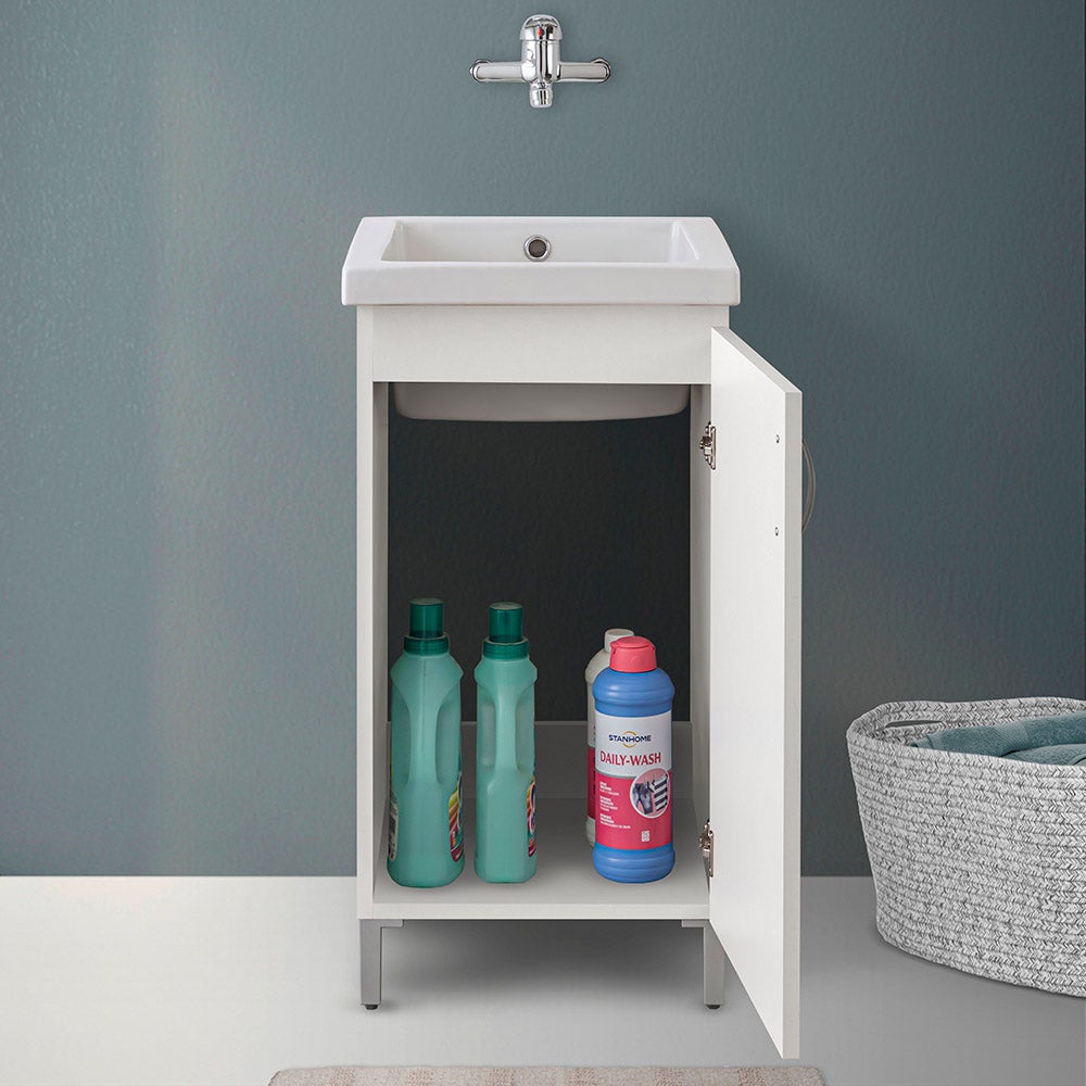 Mobile lavatoio 45x50 in ceramica con strofinatoio bianco opaco - 2