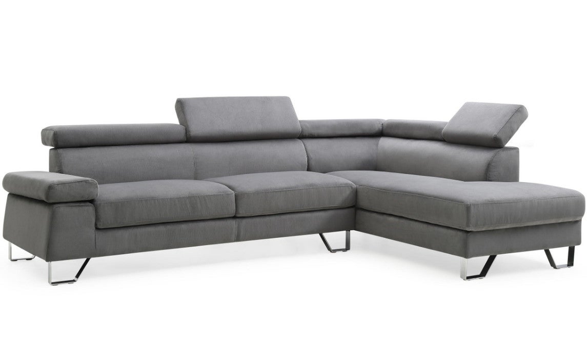 Canapé d'angle avec têtières relevables Quentin Velours Gris Foncé - 8