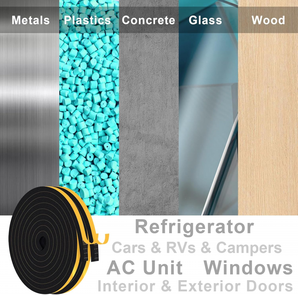 rollos de cinta adhesiva impermeable para puertas y ventanas - Cinta de espuma de alta densidad - 10 mm (ancho) x 6 mm (grosor) - 5 m de largo - 5