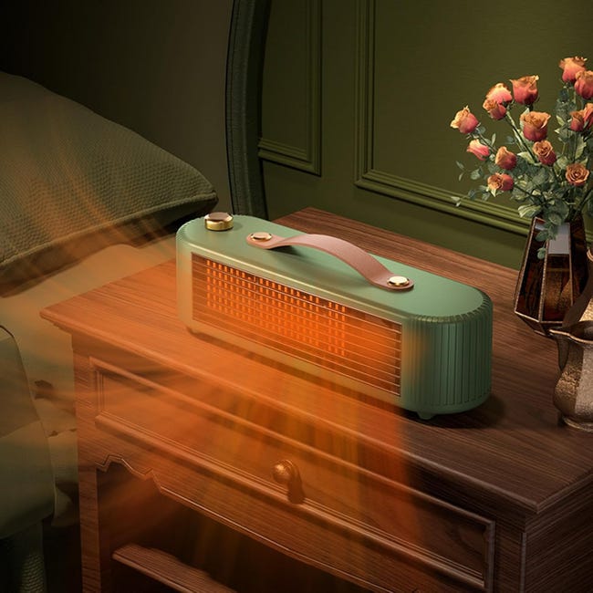 Radiateur Electrique à Basse Consommation, 2 Modes Silencieux Chauffage Soufflant Céramique, Thermostat Réglable,800W, Vert（27.5*9*8.5cm） - 3