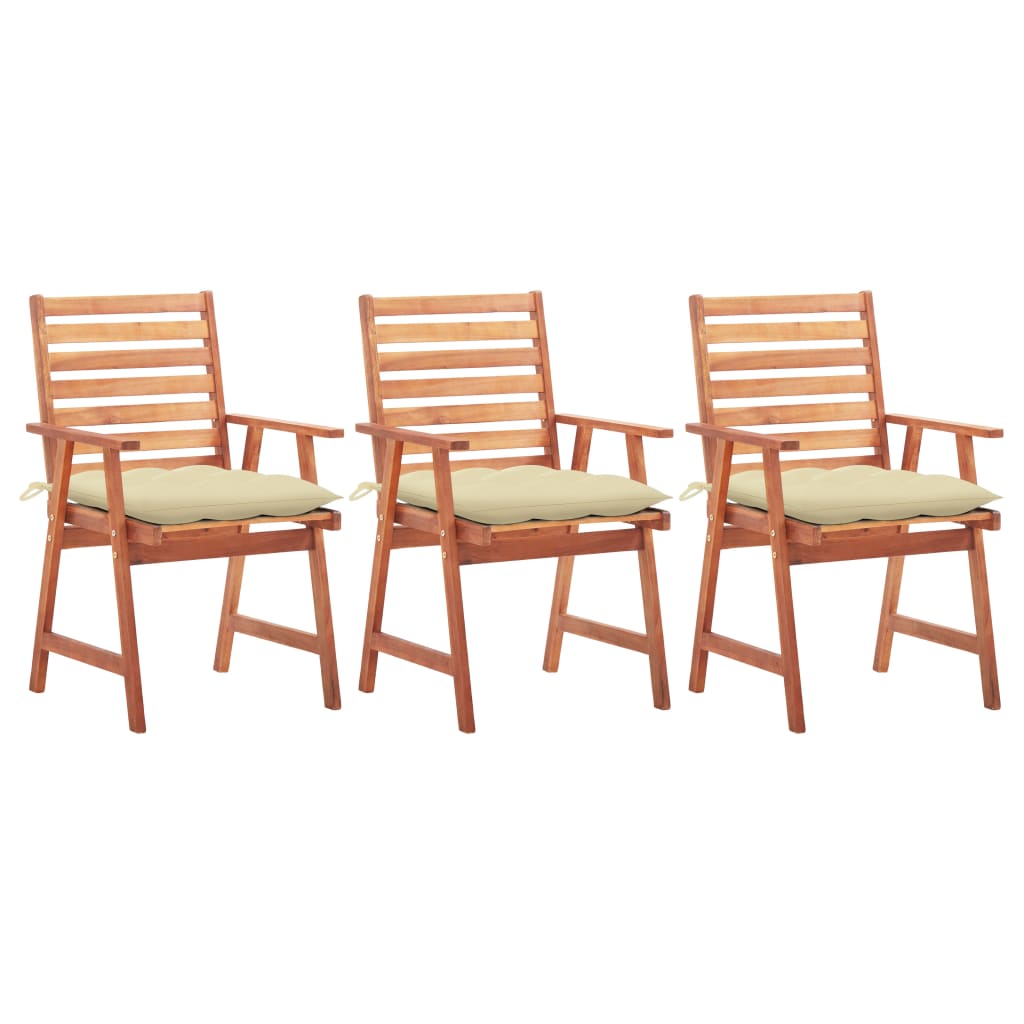 Lot de 3 Chaises à dîner de jardin | Siège de Terrasse | Chaise d'extérieur avec coussins Acacia massif CFW602151 - 2