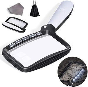 Loupe De Lecture Rectangulaire Lumineuse 3X Avec 5 LED - Grossissante Éclairée Pour Seniors, Enfants Et Loisirs