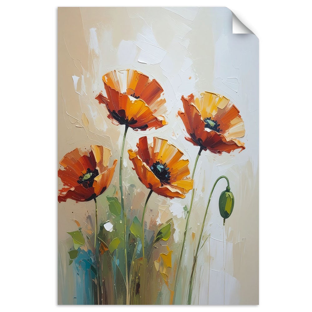 Naklejka na ścianę do salonu sypialni, Czerwone Maki Kwiaty 80x120