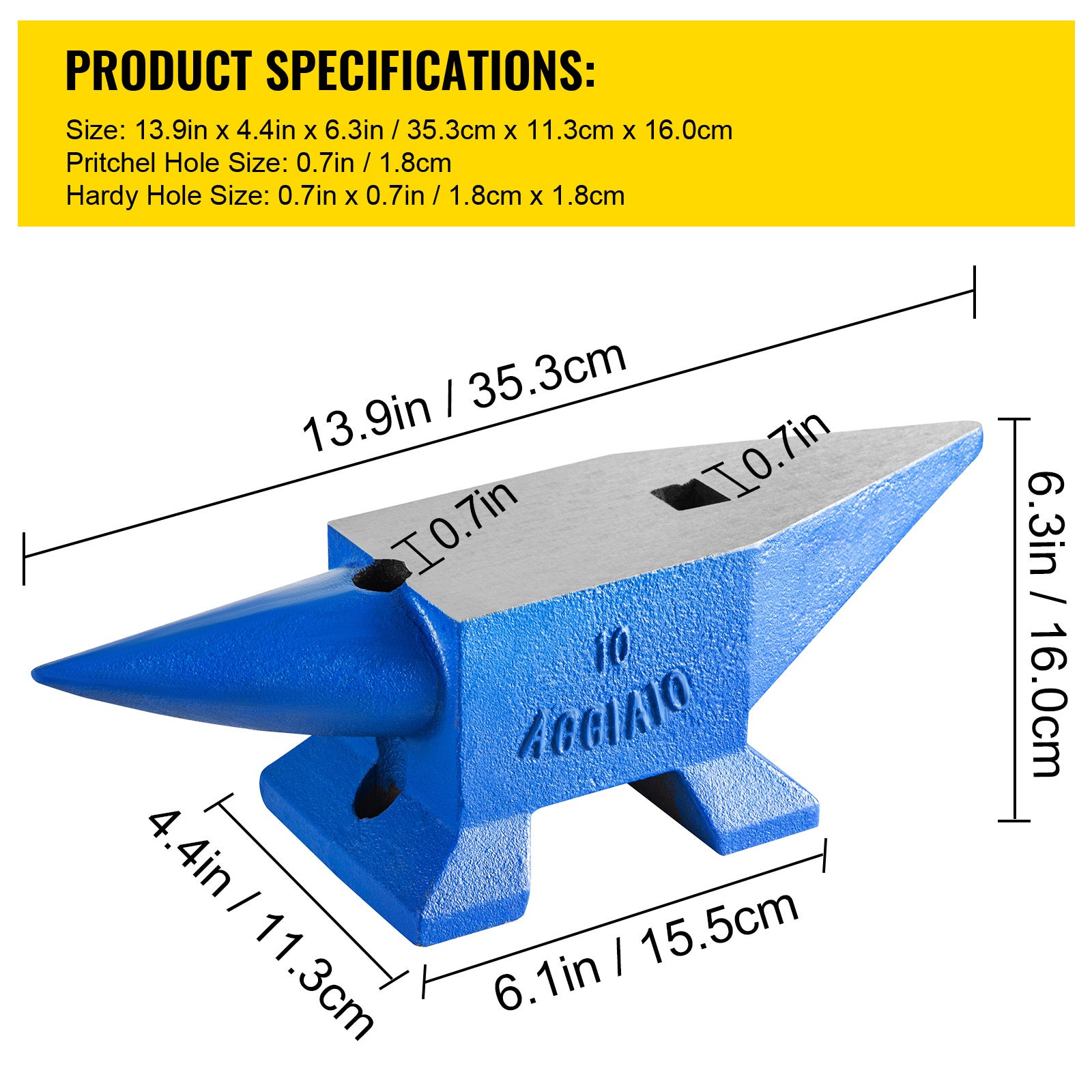 Bigorna de corno de SucceBuy 22 lb (10 kg),comprimento de 360 mm Bigorna de ferreiro de ferro fundido robusto e portátil,ferramenta estável,azul - 9