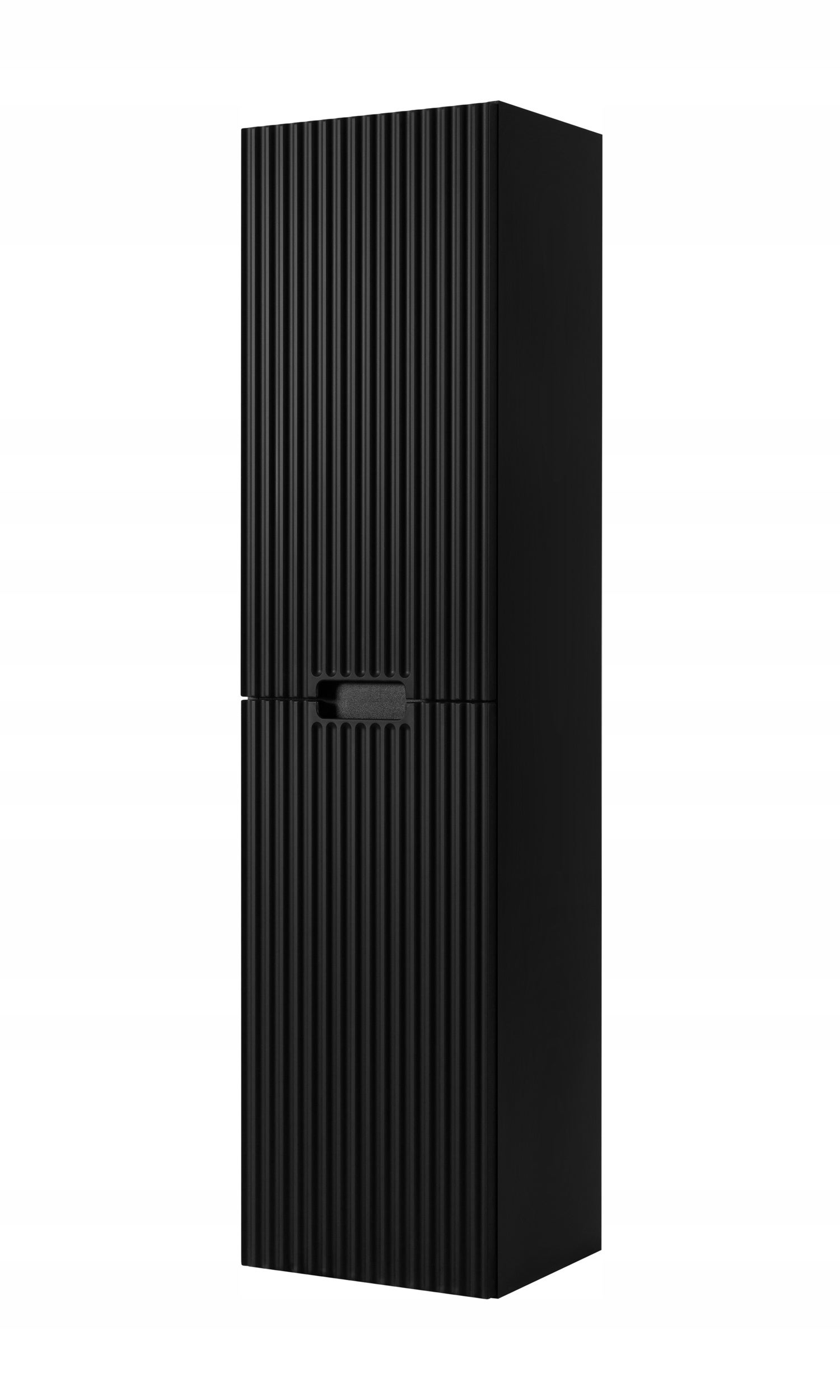Colonne de salle de bain suspendue noire 136 cm façades rainurées MDF deux portes Rodan - 4