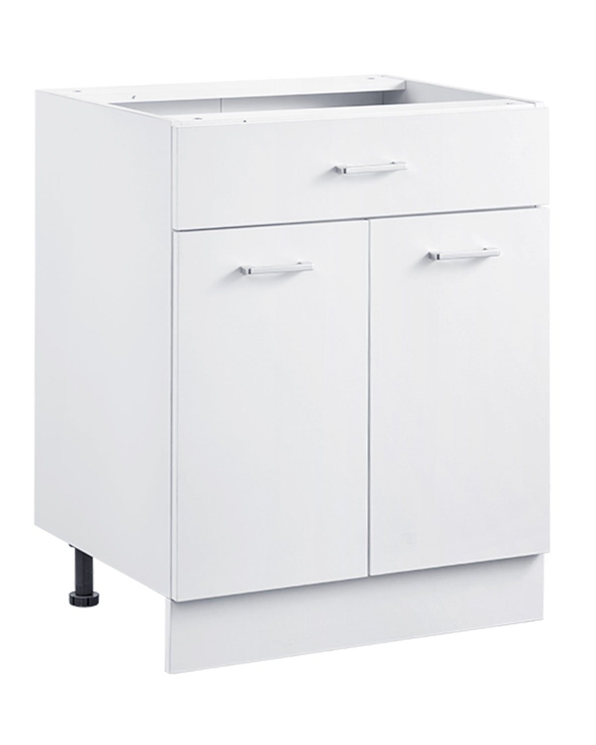 Biała szafka dolna 60 cm do montażu, 1 szuflada, 2 drzwi, regulowana półka, styl shaker, mebel do przechowywania