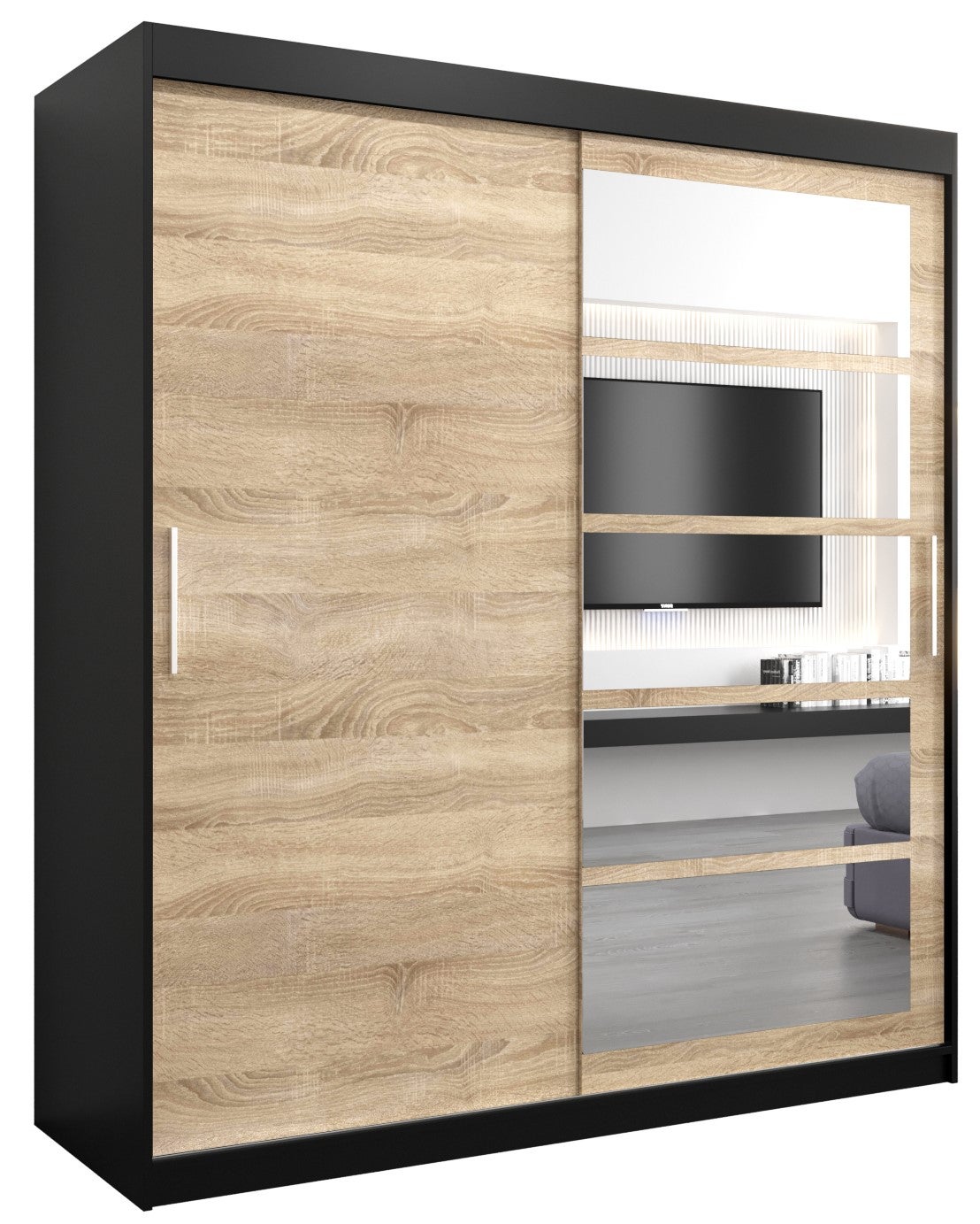 Szafa przesuwna garderoba ROMA 1 180 x 62 x 200 cm Czarny + Sonoma - Abiks Meble