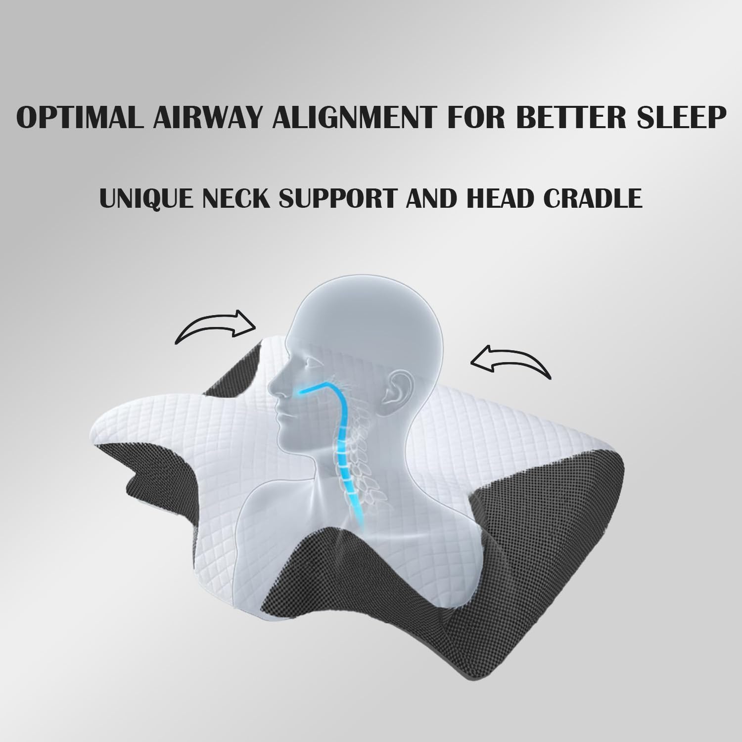 Oreiller apnée du sommeil, mousse à mémoire orthopédique, contour ergonomique, soutien côté, dos, ventral, réduit ronflement - Gris - 4