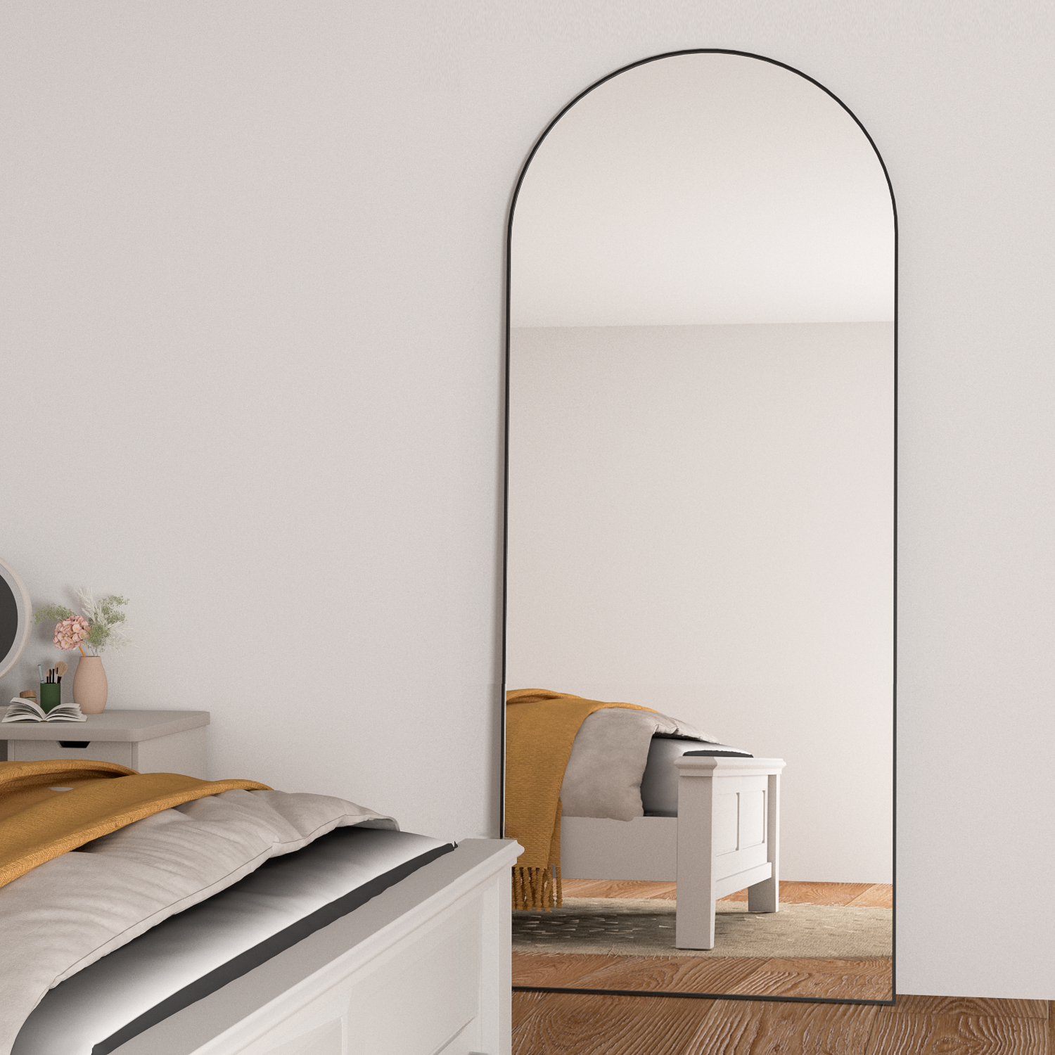 Miroir incurvé, 180 x 65 cm, miroir pleine longueur, miroir sur pied, miroir de toilette, miroir mural à cadre en aluminium, noir - 3