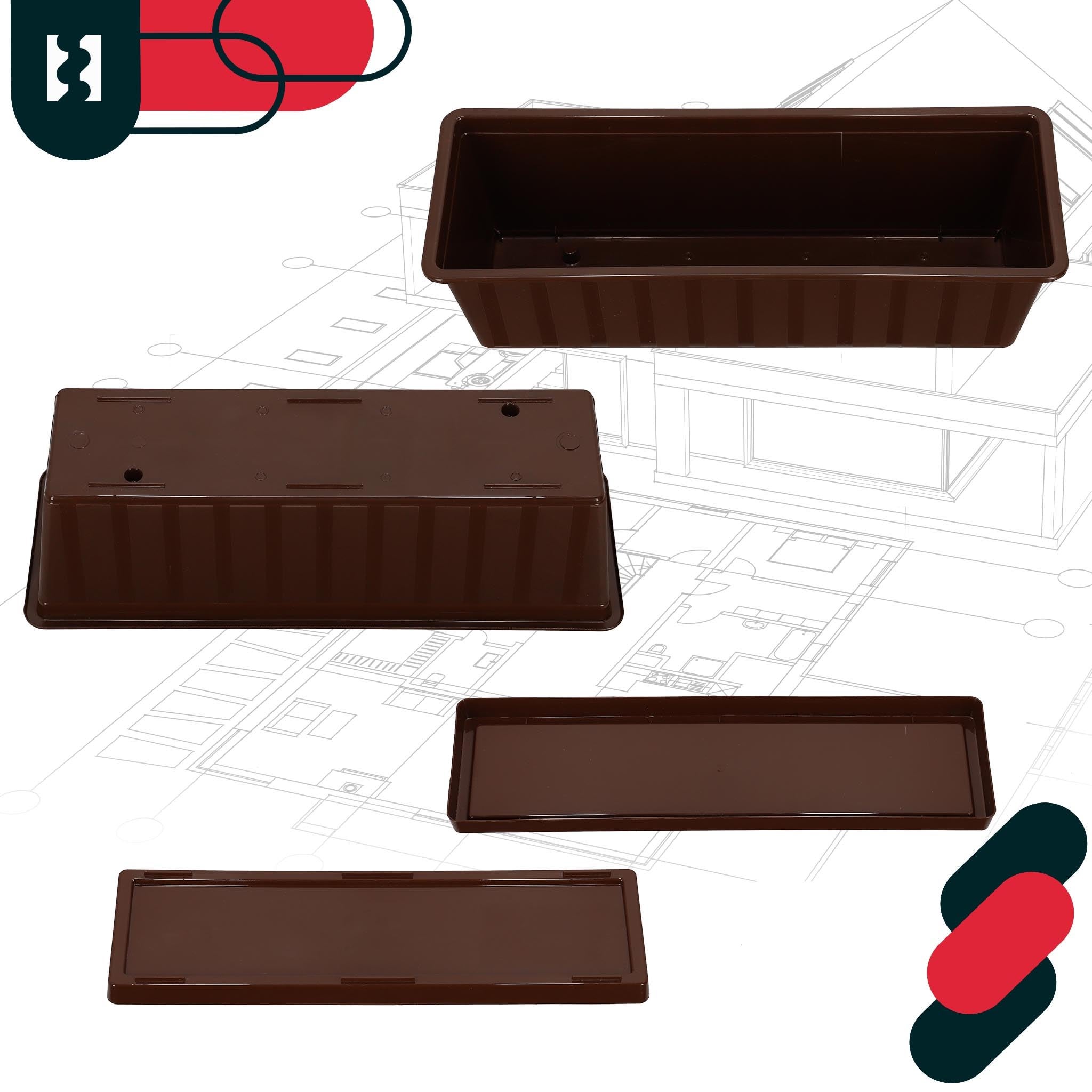 Doniczka - Skrzynka Balkonowa - 50 x 18 x 14 cm - Skrzynia na Balustradę Balkon - Donica z Podstawką - Brąz KOTARBAU - 6