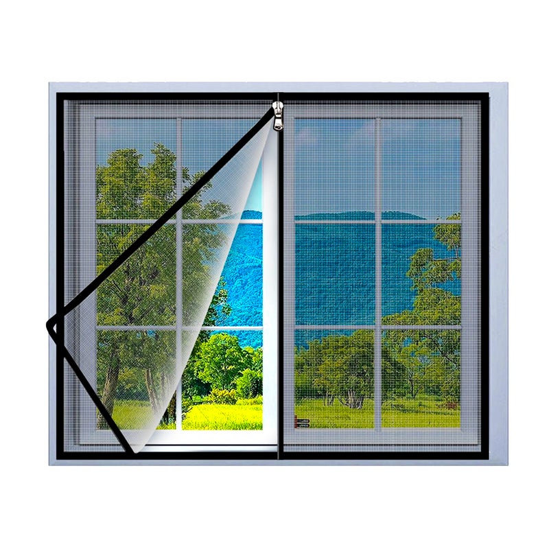 Samoprzylepna moskitiera okienna, moskitiera przeciw owadom z zamkiem błyskawicznym, drobna siatka okienna, 50 x 100 cm, czarna