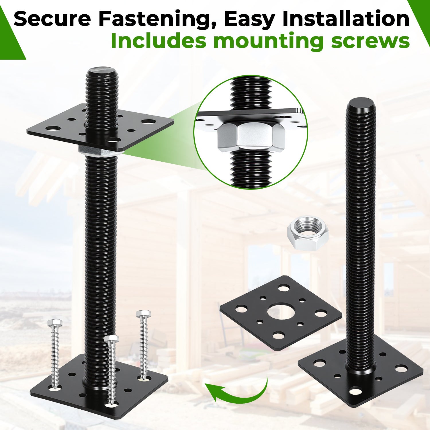 Support de poteau réglable en hauteur pour terrasse, pergola et clôture 30-250 mm Noir 4PCS - 6