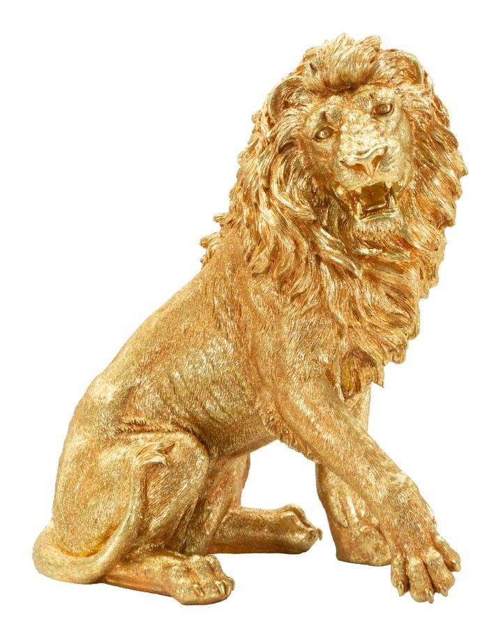 Statuie Leu din Șezut din Aur - Design Glamorous Polyresin - 45 x 29 x 55 cm - Sculptură Decorativă Majestuoasă