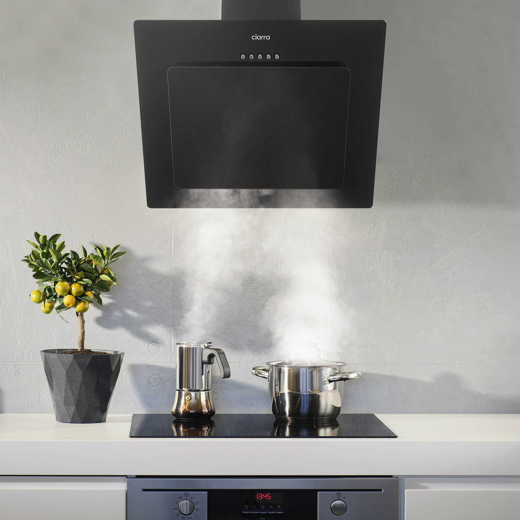 CIARRA Hotte Aspirante Inclinee 60 cm 370m³/h Classe A++ Filtre a Charbon Inclus Recyclage ou Evacuation Noir CD6737B - 7