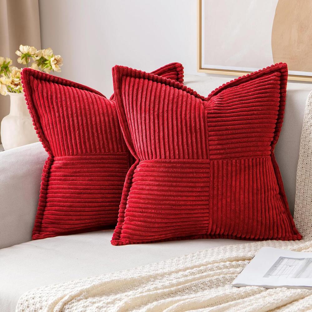 Housses de coussin décoratives pour canapé-lit, salon, 40 x 40cm, lot de 2, coussins décoratifs rouge style bohème, taies d'oreiller en velours côtelé - 2