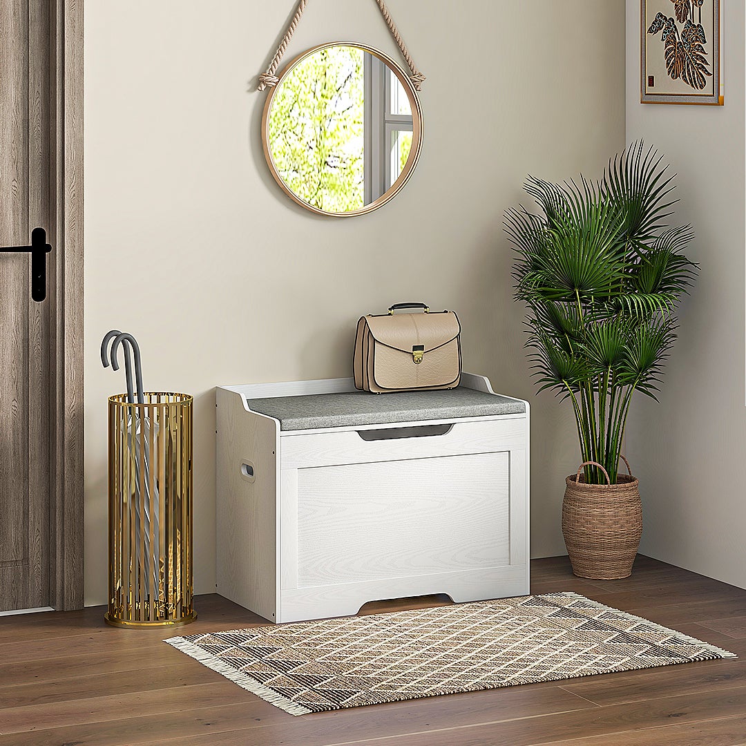 Banc de rangement 103 L,Banc de rangement multifonctionnel avec coussin en tissu lavable,Banc de rangement en bois pour entrée, couloir, salon - 3