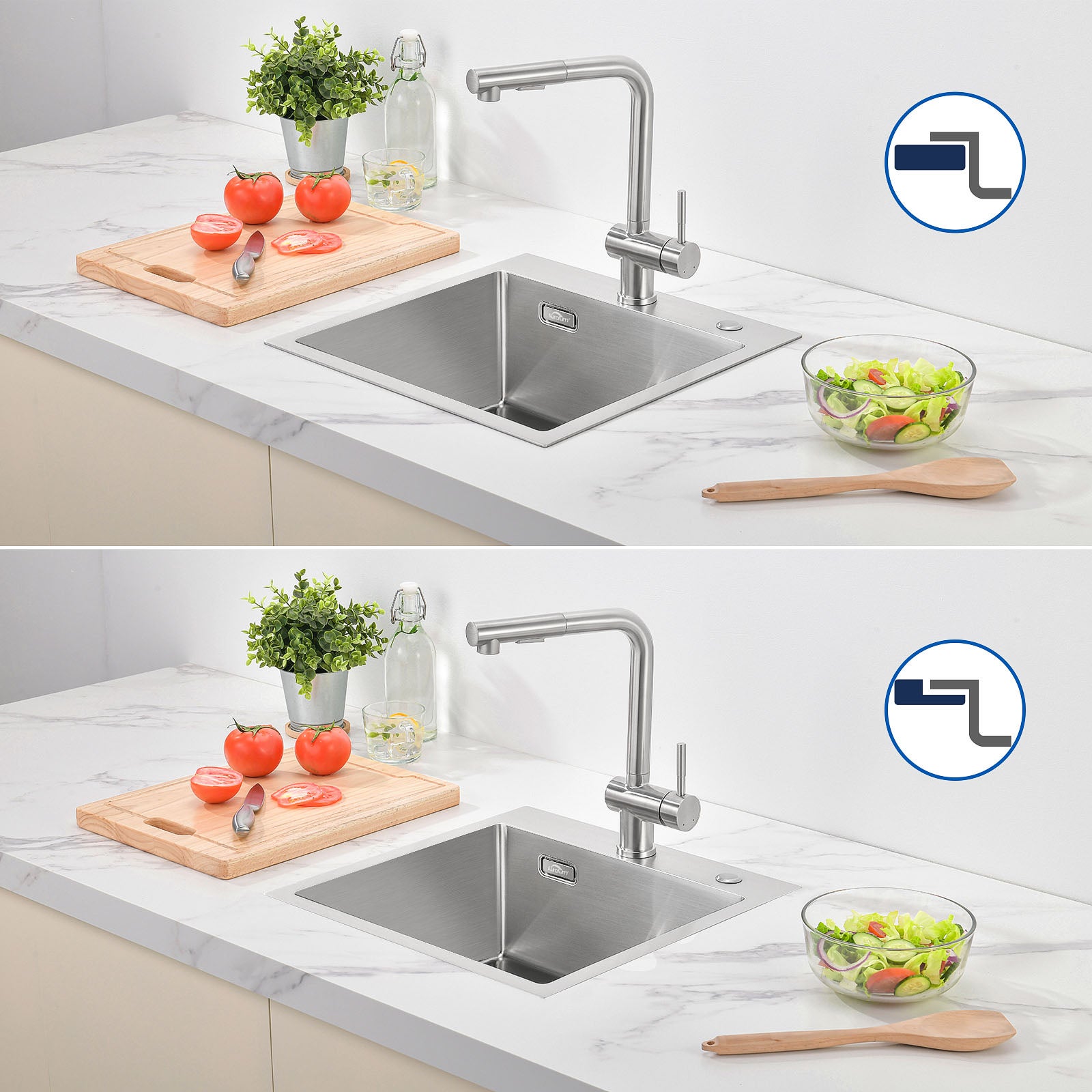 AuraLum Max Évier Cuisine 1 Bac en Acier Inoxydable 304 Brossé 45x45CM Évier encastré et à Poser Évier avec Trou de Montage pour Robinet,EU Modèle - 4