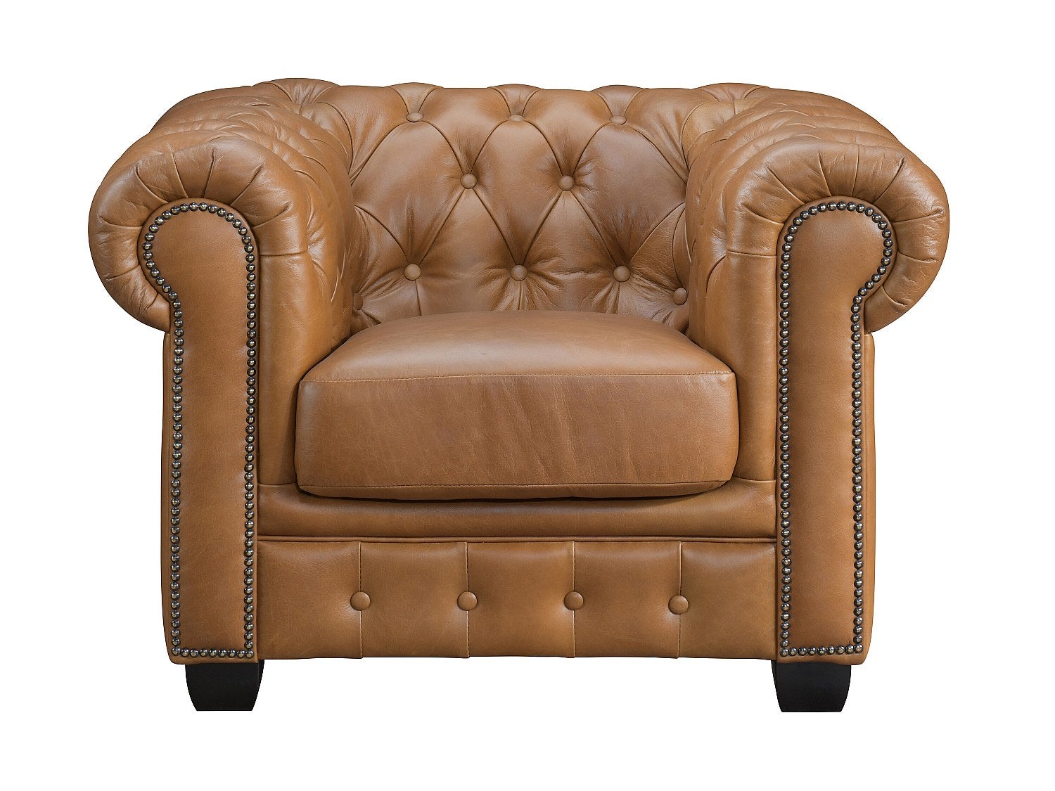 Canapé chesterfield 3 places et un fauteuil BRENTON 100% cuir de buffle premium - Caramel vintage - 6