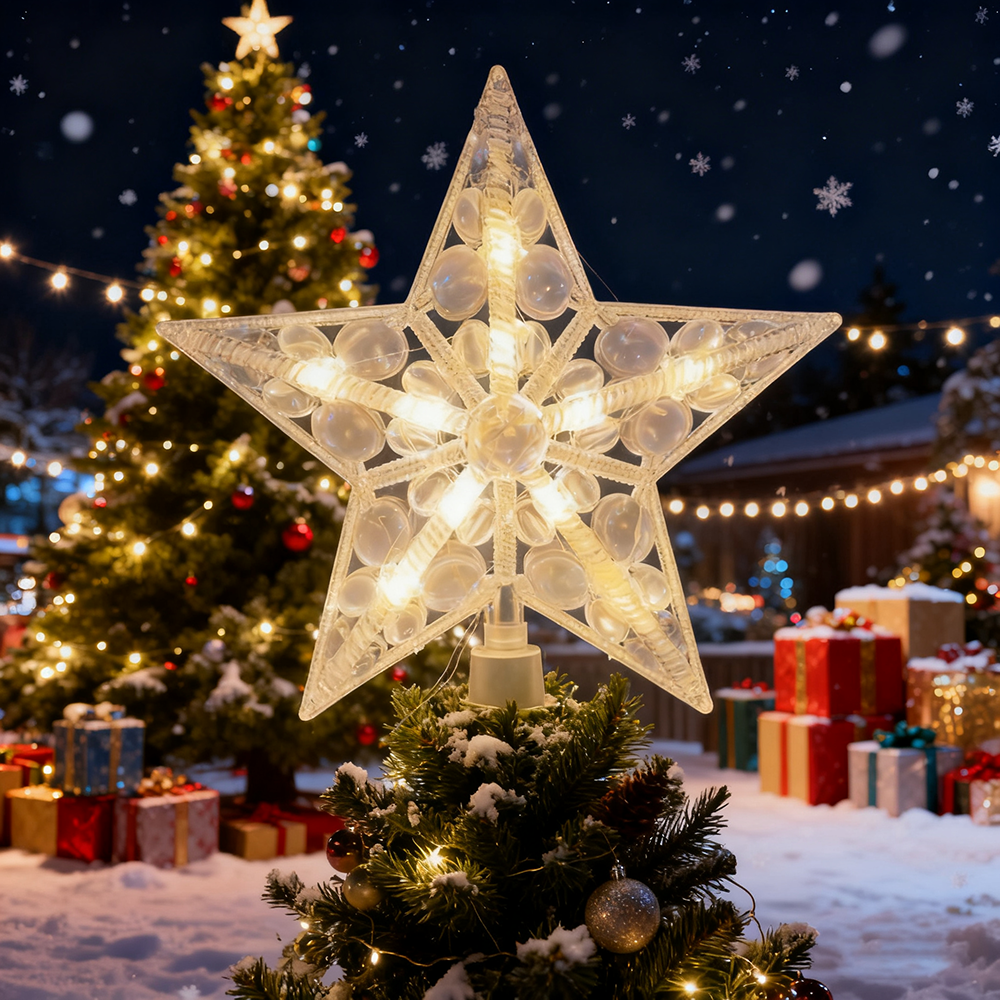 Décoration de sapin de Noël avec LED, Étoile décorative pour sapin de Noël, Décoration de Noël à piles, Lumière LED pour sapin de Noël, 30 cm - 4
