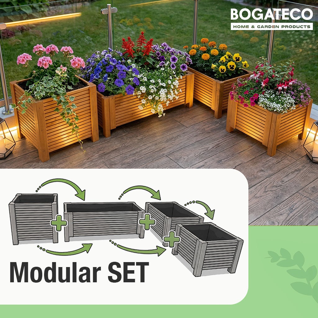 BOGATECO Jardinière en Bois avec Géotextile 39x79x30 cm - Pot de Fleurs pour Jardin et Terrasse - Disponible en 6 Couleurs - Marron Clair - 5