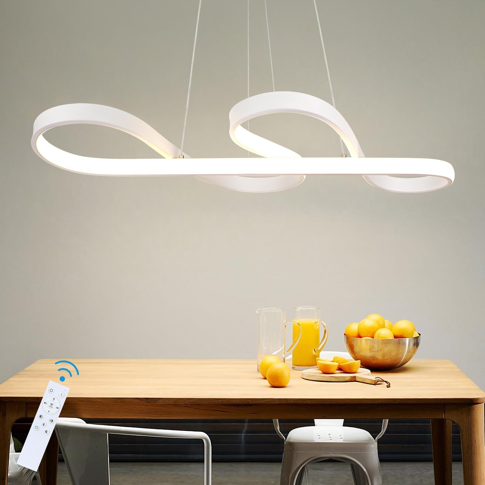 ZMH Lampa wisząca LED Biała lampa stołowa Nowoczesna lampa wisząca 47W Ściemnialna jadalnia