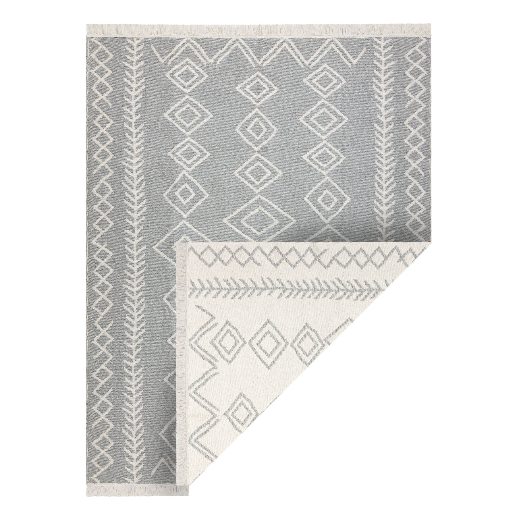 Dywan TWIN 23000 Boho, bawełna, dwustronny, romby Ekologiczny frędzle - szary / krem 160x220 cm