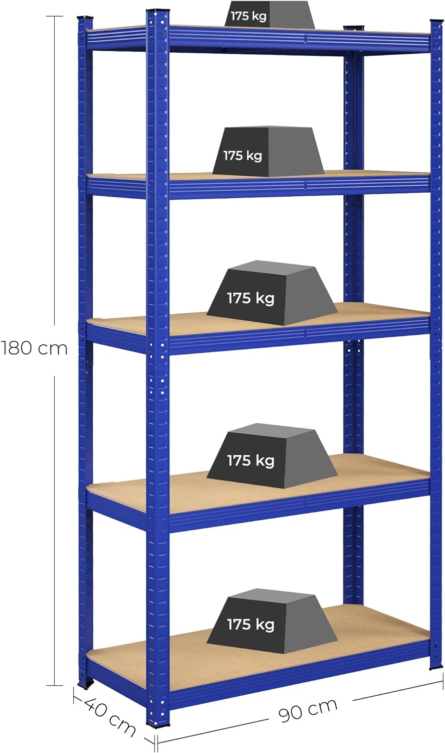 Lot de 2 Rayonnage Étagères charge lourde métallique 180 x 90 x 40 cm, 5 niveaux, Bleu - 5