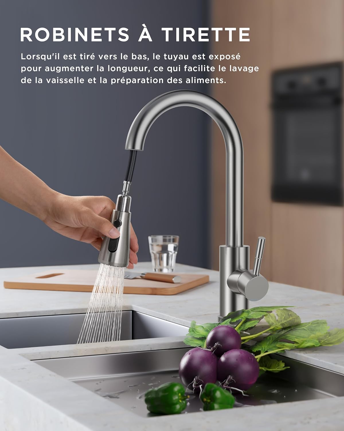 Robinet de Cuisine avec Pulvérisateur Extractible, Robinet