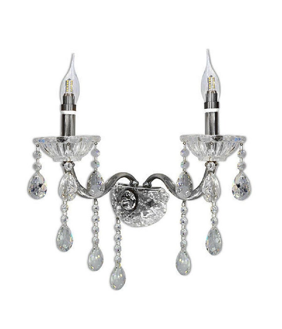 Trade Shop - Applique Candelabro Gocce Pendenti Cristallo Acrilico 2 Bracci Attacco E14 E35 - Argento | Leroy Merlin