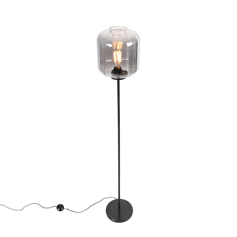 Qazqa design lampadaire - Qara - noir et fumé, max. 60w, e27, 161cm, idéal pour le salon - 8