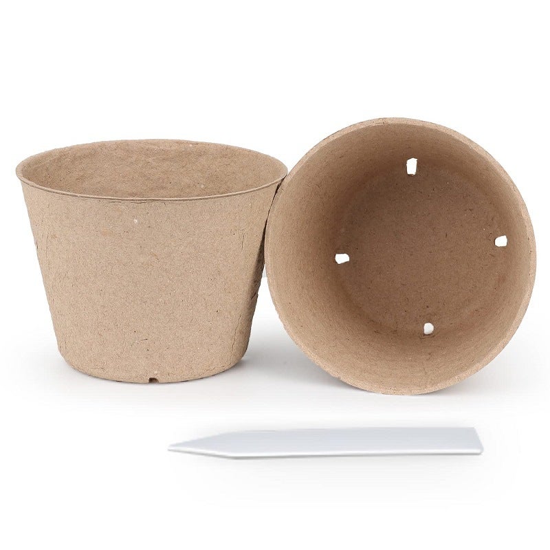 50 piccoli vasetti di fibra di semi biodegradabili con 20 etichette + 1 paio di attrezzi + 1 seminatrice per la semina di piante biodegradabili - 2