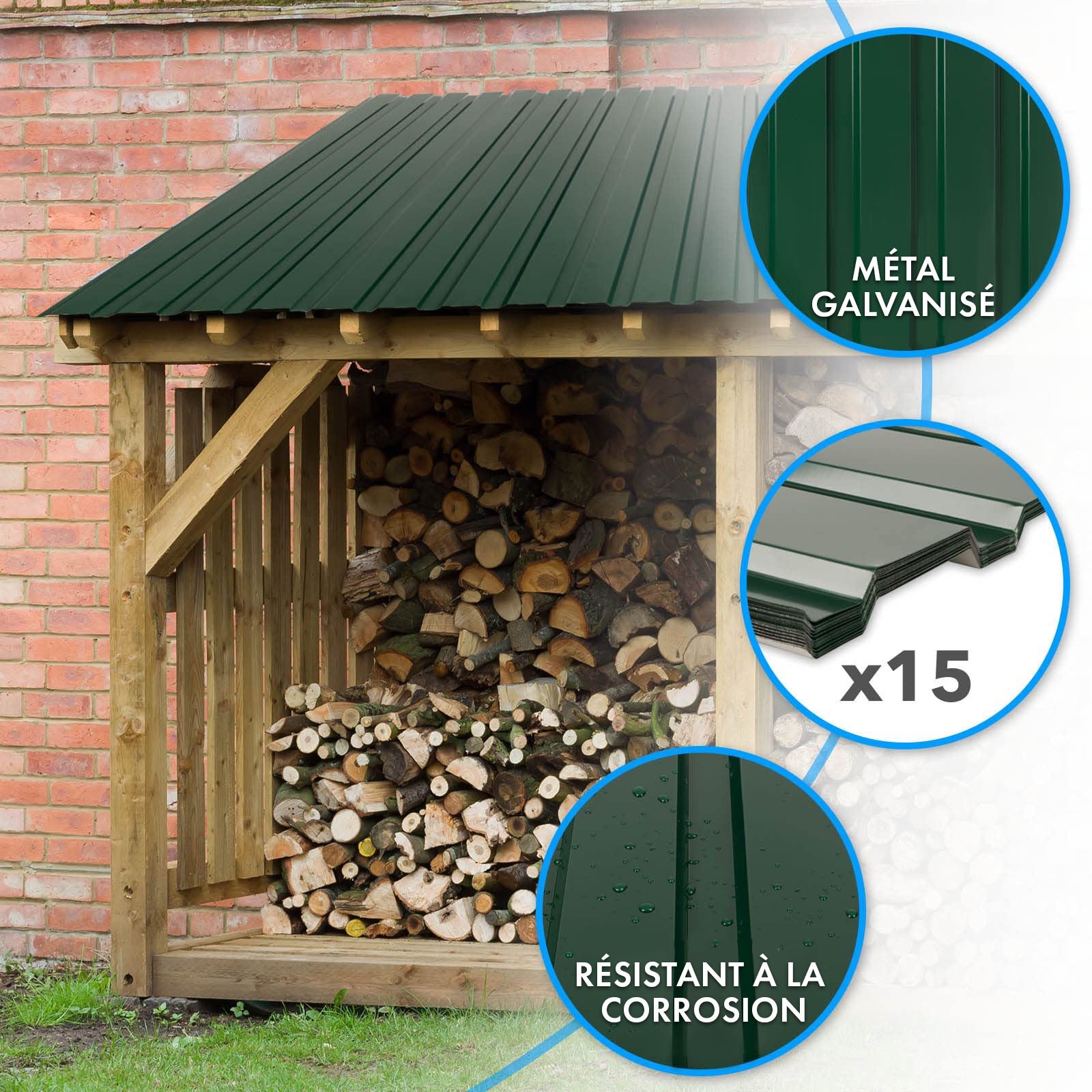 Lot de 15 tôles Couverture métallique Tôle avec vis Épaisseur : 0.25 mm, 115 x 45 cm, Vert - 4