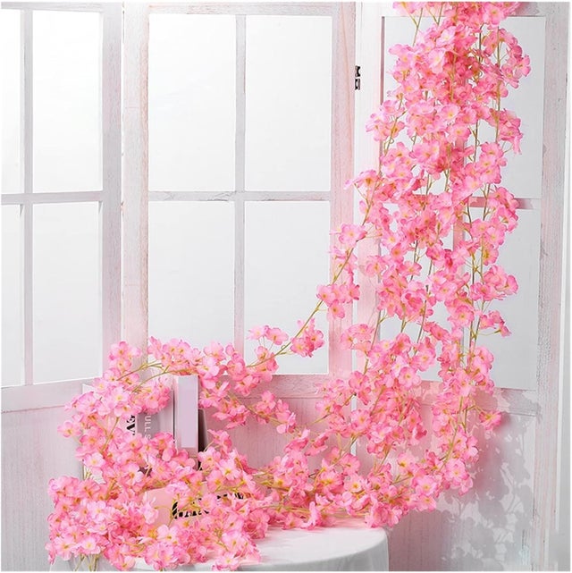 6 peças de flores artificiais de vime 1,8 m (rosa pó) - plantas anti-UV para varanda/eventos - kit de decoração de parede e grinalda floral
