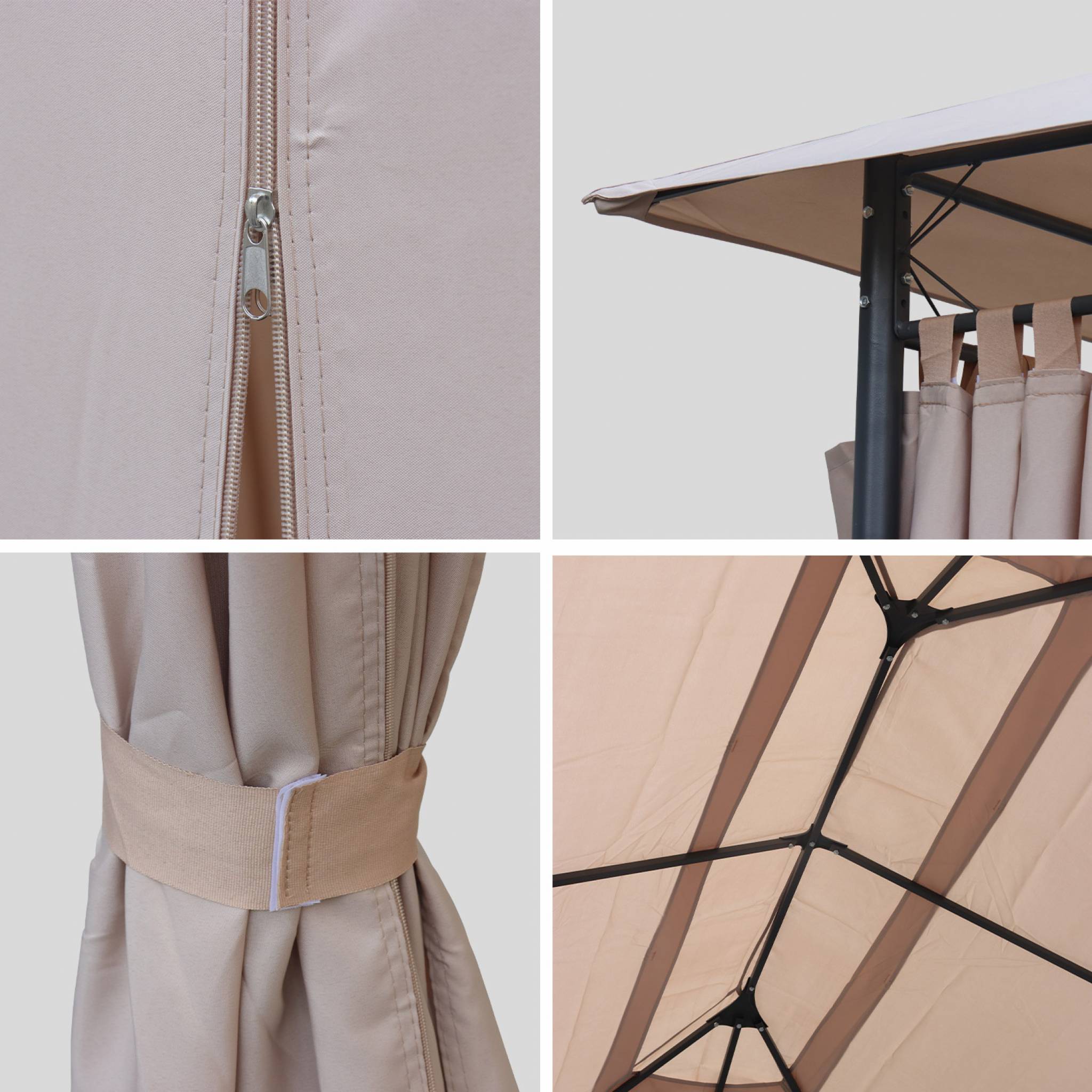 Gazebo de jardín 3x4m con cortinas Beige - 367x267x262 cm - 4