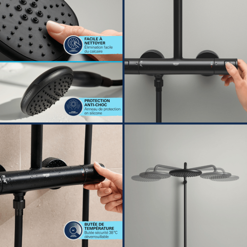 Colonne de douche avec mitigeur thermostatique GROHE Vitalio Start System Noir - 2