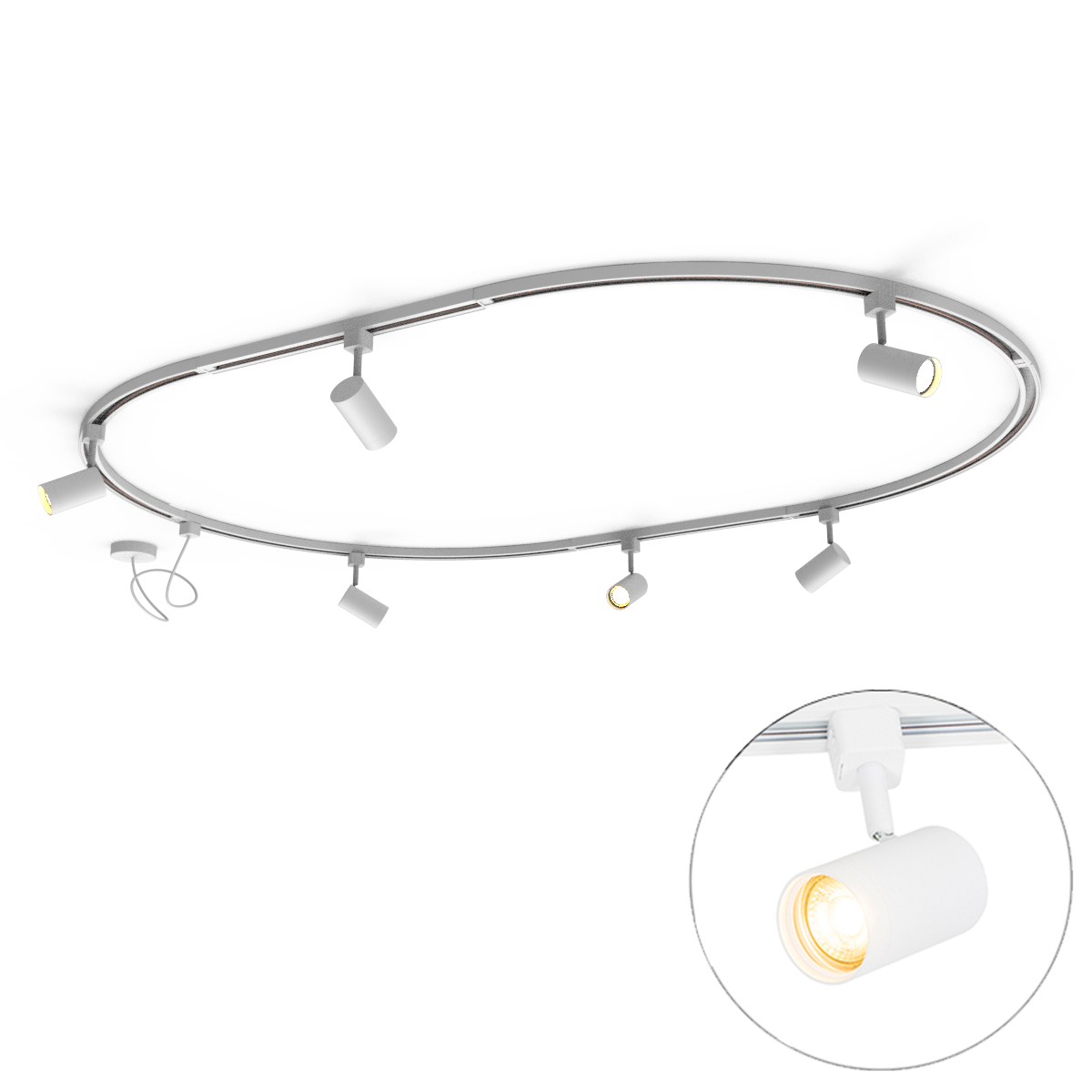 Nowoczesny system oświetlenia szynowego z 6 reflektorami białymi, 1-fazowy, owalny, 100 cm - Iconic Jeana