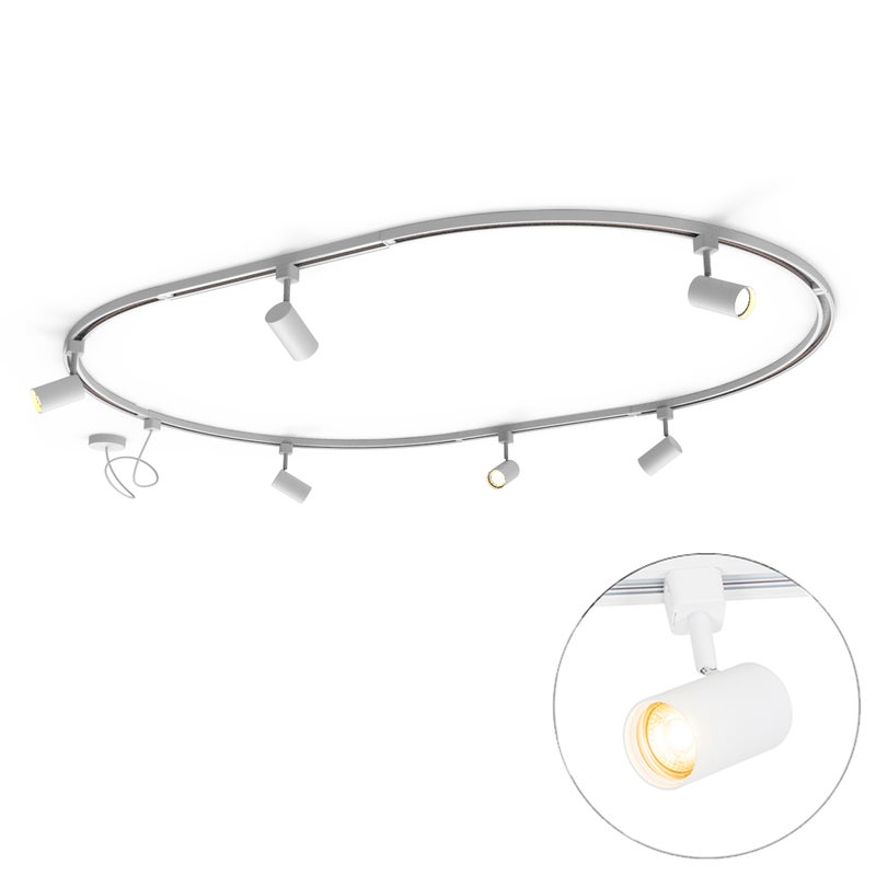 Nowoczesny system oświetlenia szynowego z 6 reflektorami białymi, 1-fazowy, owalny, 100 cm - Iconic Jeana